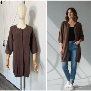 Minnie Rose Women Size M Brown Raccoon Rabbit Hair Wool Button Cardigan Sweater